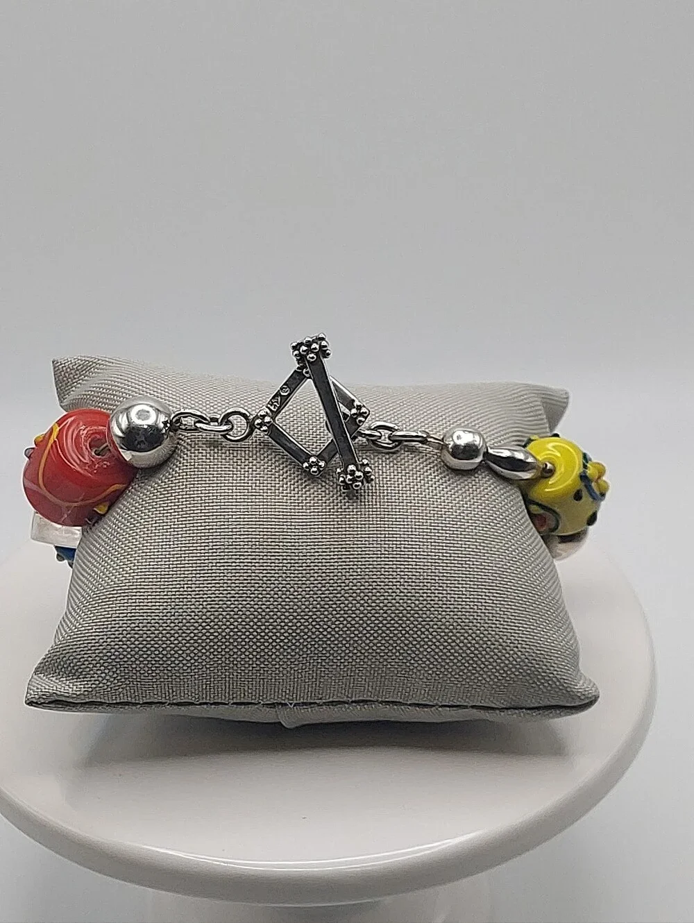 Silpada Retired 925 Cake Glass Beads Vtg Bracelet 7.75
